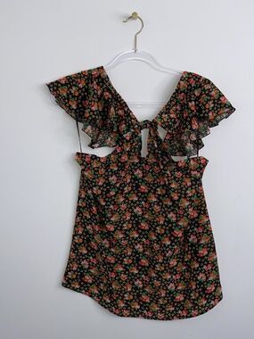 Tara Jarmon Floral 100% Silk Top Blouse Feminine Dainty Size S (36) Retro 70's